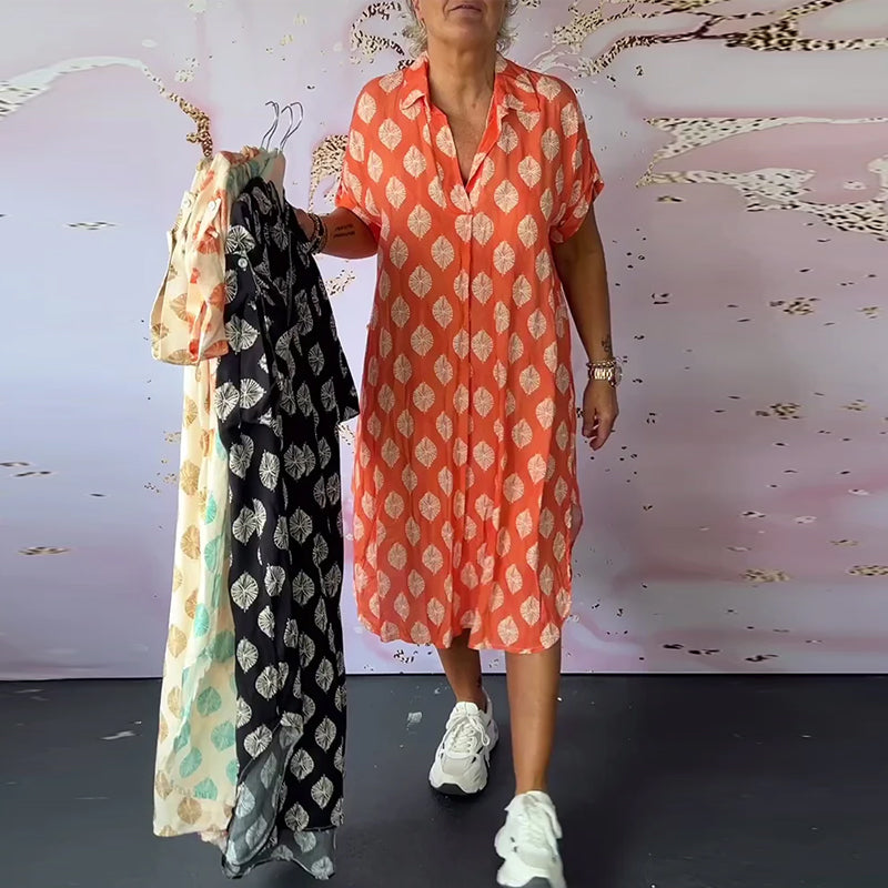 Liora™ | Robe printanière ample avec col à revers et manches courtes