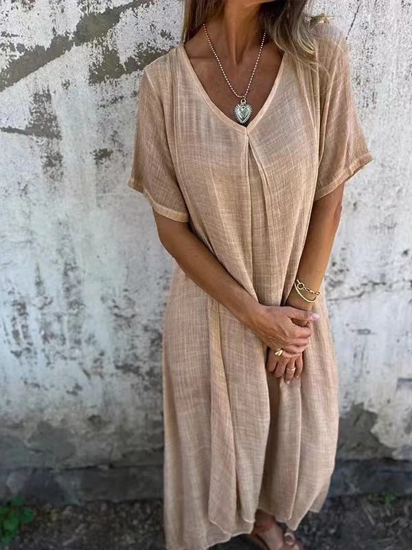 Naia™ - Robe à col en V en coton et lin aéré