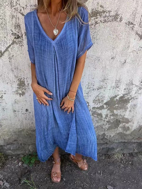 Naia™ - Robe à col en V en coton et lin aéré