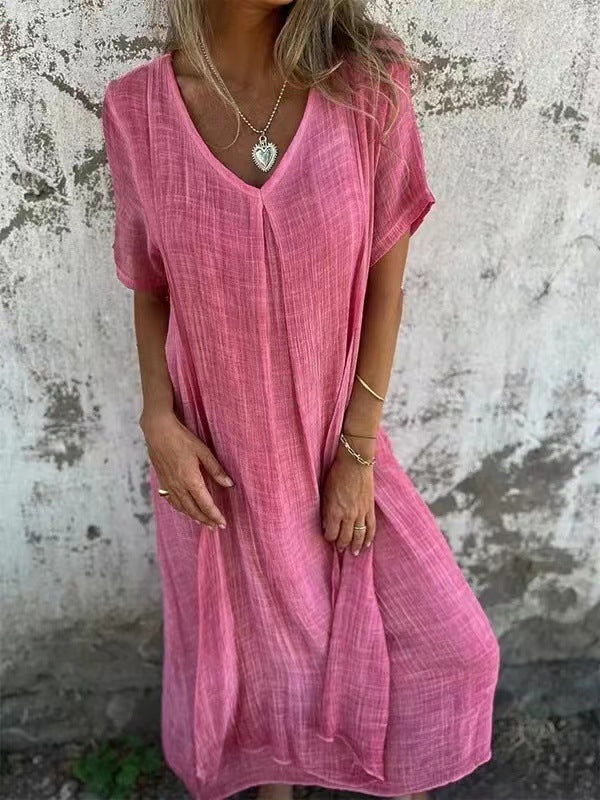 Naia™ - Robe à col en V en coton et lin aéré