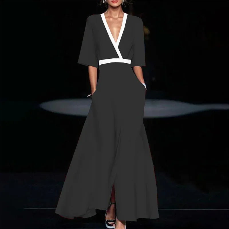 Elegant Fashion Party Dresses Woman 2025 Spring Floral Printed Pleated Waistband Long Maxi Dress Summer V Neck Bohemian Dress
