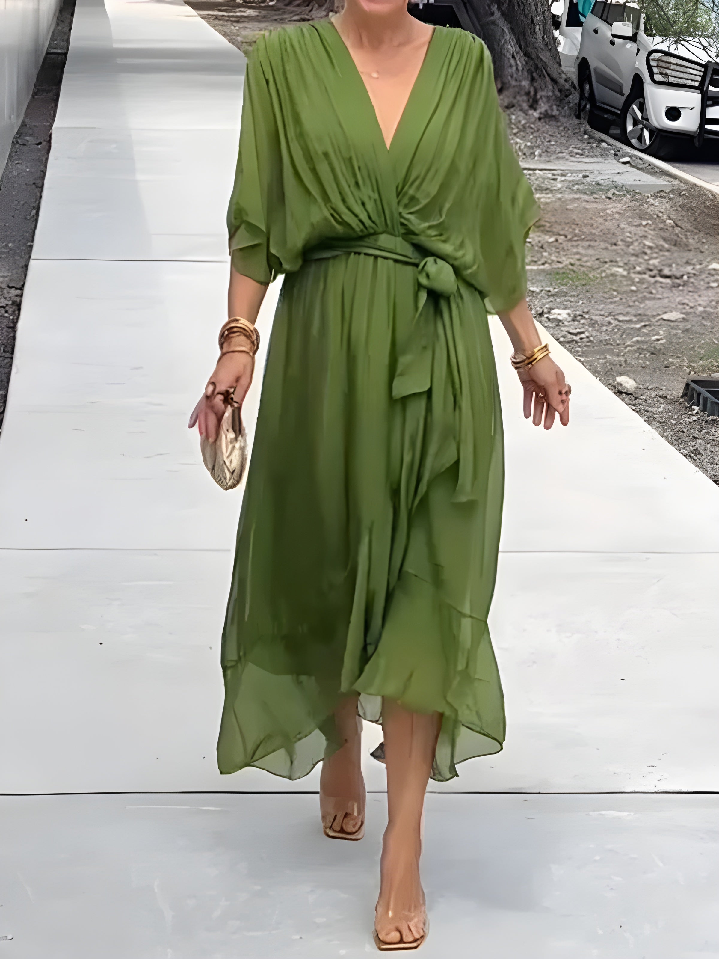 Monica - Robe en mousseline de soie à col en V