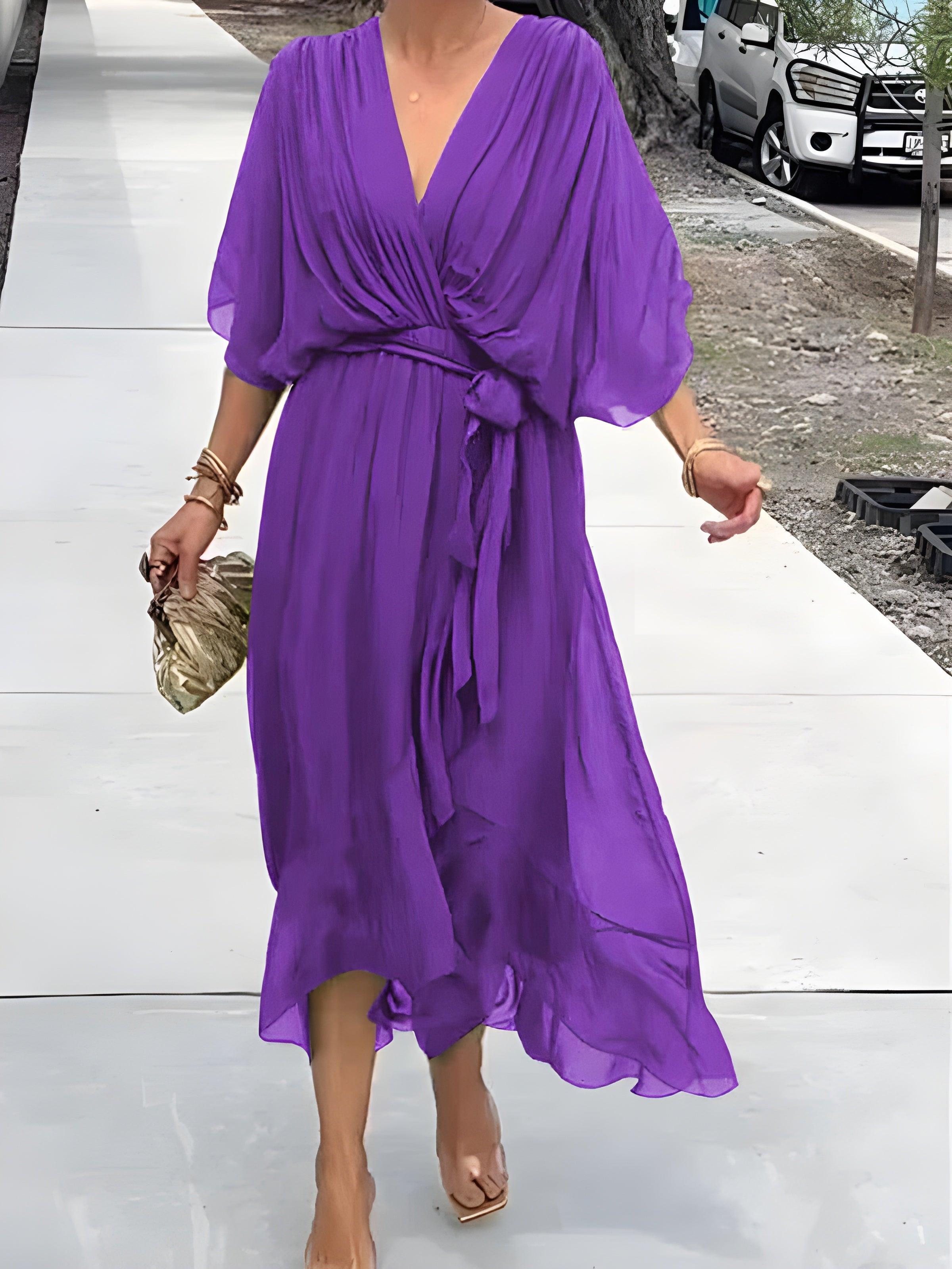 Monica - Robe en mousseline de soie à col en V