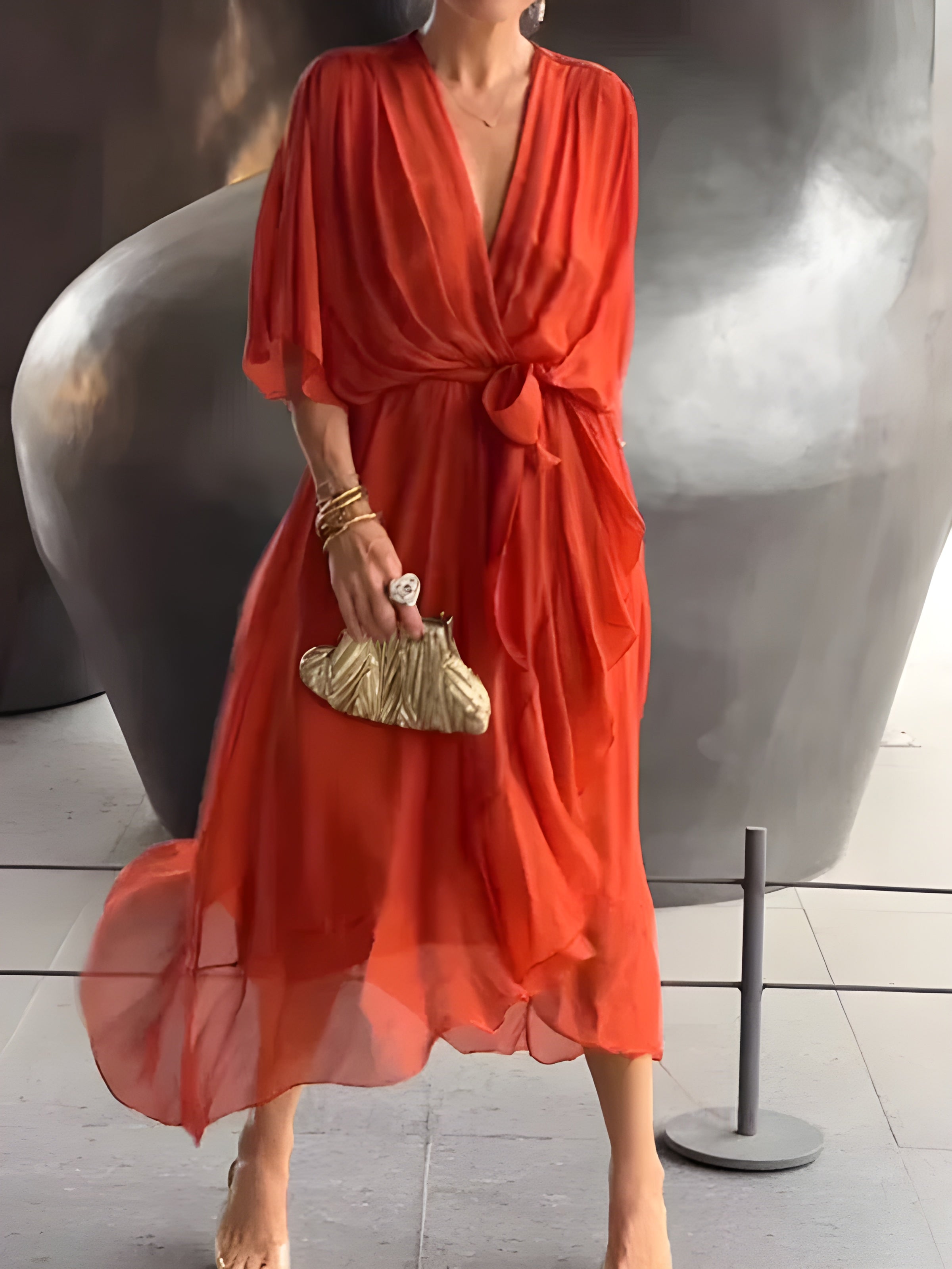 Monica - Robe en mousseline de soie à col en V